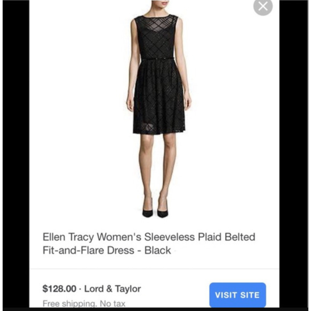 Ellen Tracy Nordstrom Black Gold Belted Fit and Flare Sleeveless Dress - Picture 3 of 13